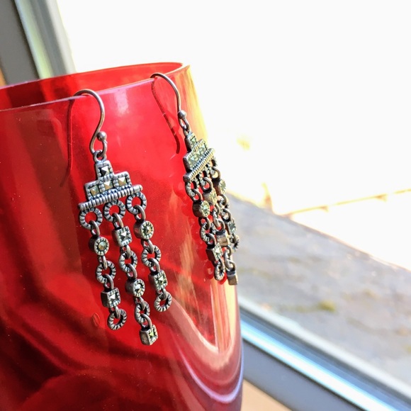 Vintage Art Deco sterling 925 marcasite earrings - Picture 3 of 11